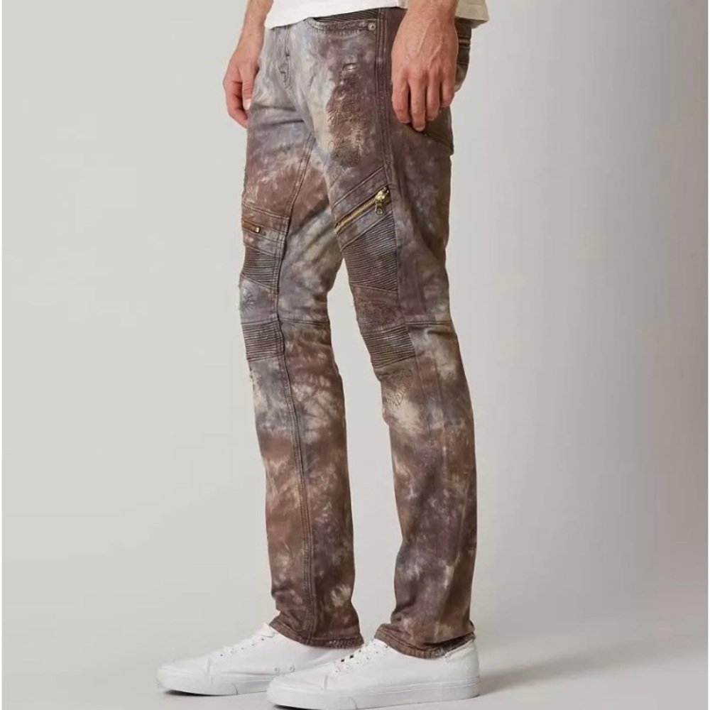 F1 Rock Revival Jeans Mens 33 Motor Slim Tie-Dye Biker zipper skinny